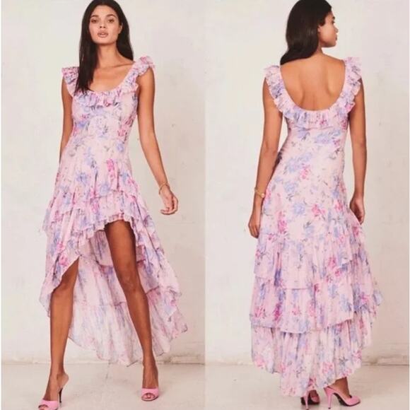 LoveShackFancy Winslow Dress Cotton Silk Floral Ruffle Tiered Sleeveless Maxi